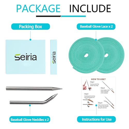 Baseball Glove Lace, Mitt Lace Repair Kit Softball 2 Leather Laces and 2 Lacing Needles for Catcher's Glove - color: Mint Green