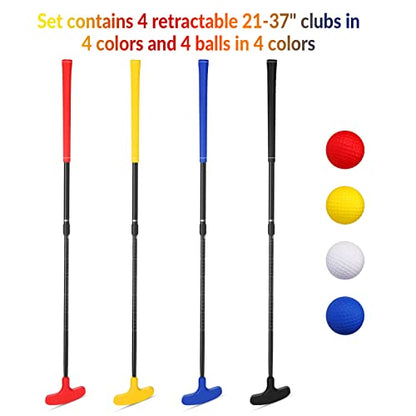 Hiboom 4 Pack Golf Putters for Men and Women Two Way Mini Golf Putter with 4 Balls Adjustable Length Kids Putter Bulk Right or Left Handed Golfers for Children Teenager Junior