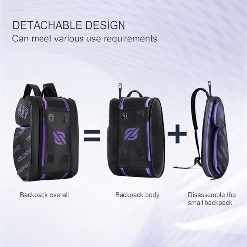 TILDOSAC 2-in-1 Detachable Pickleball & Padel Bag for Men Women | Thermal Foil Insulated Racket Compartment | Outdoor & Gym - color: Black Purple
