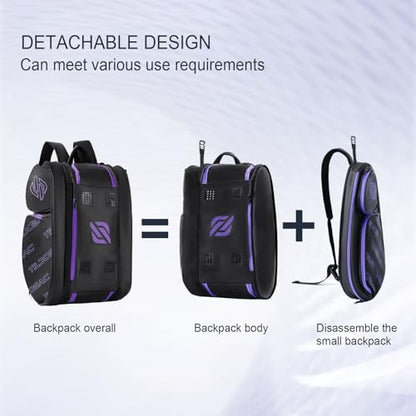 TILDOSAC 2-in-1 Detachable Pickleball & Padel Bag for Men Women | Thermal Foil Insulated Racket Compartment | Outdoor & Gym - color: Black Purple