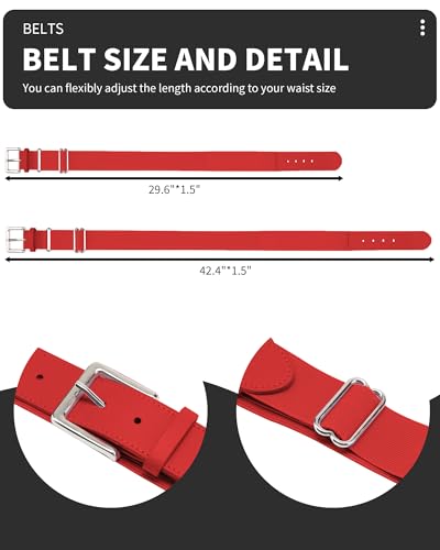 QBK Toddler Baseball Socks And Belt Youth Softball Tee Ball Combo Set for Boy Girl (2 Pairs of Socks & 1 Belt) - color: Red, size: 8-10 Years