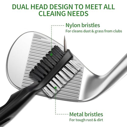 XQ XIAO QIAO Golf Club Cleaning kit, 3-in-1 Easy to Use Golf Club Cleaner Includes 250ml Golf Club Polish, Golf Club Brush and Groove Cleaner 2 ft Retractable Zipline Carabiner, Microfiber Cloth