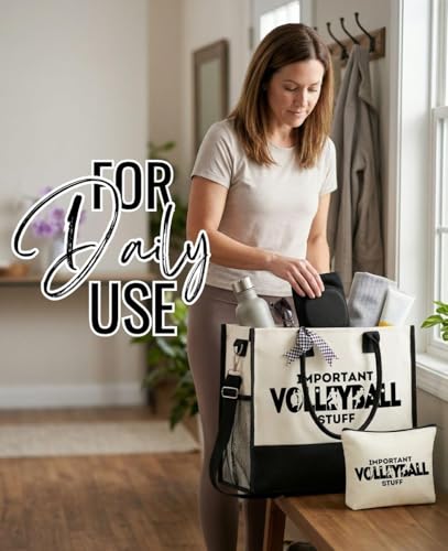 InnoBeta Volleyball Gifts Canvas Tote Bag with Top Zipper Closure for Volleyball Lovers Players, Teens Girls Team on Senior Night, Birthday, Christmas-Stuff