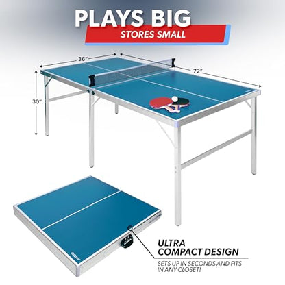 GoSports Mid-Size Table Tennis Game Set - Red or Blue - Indoor/Outdoor Portable Table Tennis Game with Net, 2 Table Tennis Paddles and 4 Balls - style: Blue Table
