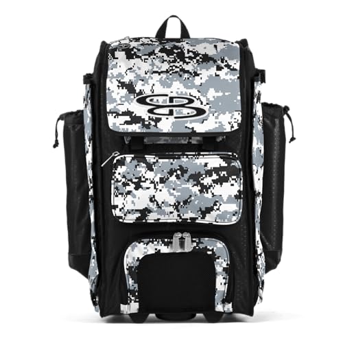 Boombah Rolling Catchers Superpack Baseball/Softball Gear Bag Digital Camo - 23-1/2" x 13-1/2" x 9-1/2" - Multiple Colors - Telescopic Handle and Holds 4 Bats - Wheeled Version - color: Black/Gray