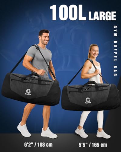 Gonex Gym Duffel Bag 31 inch with Shoe Compartment Wet Pocket, Large Capacity Sports Duffle Bag for Men Women, Workout & Travel Bag with Multiple Pockets, Black, Large (100L)
