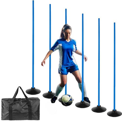 6 Pcs 5 FT Adjustable Agility Training Poles for Soccer,Basketball,Football, Horse,Dog-Speed and Agility Training Equipment Sports Training Poles with Rubber Bases and Bag - color: blue
