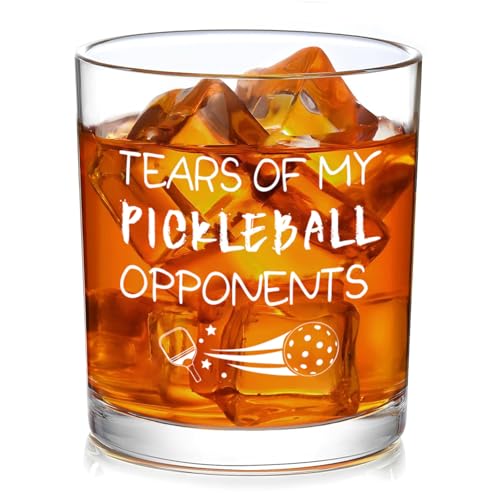 Pickleball Gifts, Tears of My Pickleball Opponents Whiskey Glass 10 Oz, Funny Pickleball Gifts for Men Pickleball Lovers Friends for Birthday Christmas