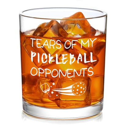 Pickleball Gifts, Tears of My Pickleball Opponents Whiskey Glass 10 Oz, Funny Pickleball Gifts for Men Pickleball Lovers Friends for Birthday Christmas