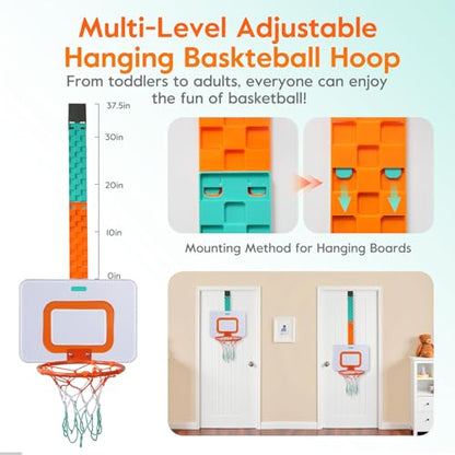 CYFIE Adjustable Basketball Hoop Toys Toddler, Indoor/Outdoor Hanging Basketball Hoop with Sturdy Backboard & 3 Balls, Basketball Toys for Adult Boy Girl Teens Kid 3 4 5 6 7 8 9 10+