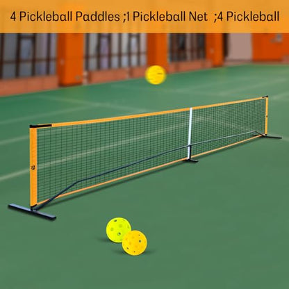 Portable Pickleball Net Set, 22FT Regulation Size Pickle Ball Net with 4 Pickleball Paddles, 4 Outdoor Pickleballs (2x40 Holes + 2x26 Holes), Carry Bag, Easy Setup for Indoor, Backyard, Park