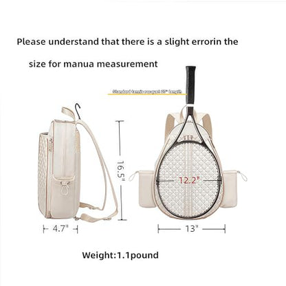 Tennis bag for women - Quilted Sling Grid Design Water repellent Two Side Pockets Dry wet separation independent pocket Friend couple gift - color: beige