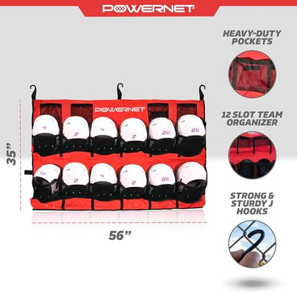 PowerNet Softball & Baseball Helmet Hanging Bag, 12 Pocket Baseball Glove & Helmet Storage Holder & Dugout Organizer, Portable Baseball Gear Training Equipment Holder, Team Colors