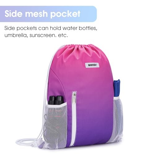 WANDF Drawstring Backpack Sports Gym Sackpack with Mesh Pockets Water Resistant String Bag for Women Men (Rose Red)