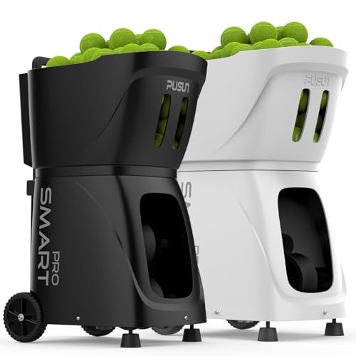 PT-Smart Pro Tennis Ball Machine, Internal Oscillation Ball Launcher with App for Apple Watch Control, 110+ Ball Capacity, 20 Landing Points, Up to 75 MPH, Portable Trainer for All Levels