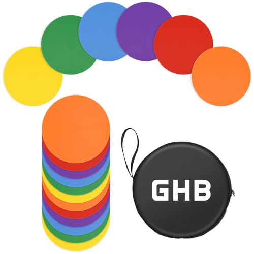 GHB 4" or 9" Poly Spot Markers Agility Dot for Gym/PE Training, Dance,12 Pcs Round Multiple Color Size Rubber Non-Slip Spot Marker for Games, Floor Dots and Sport Activities (9 Inch 12Pcs) - size: 9 Inch 12Pcs