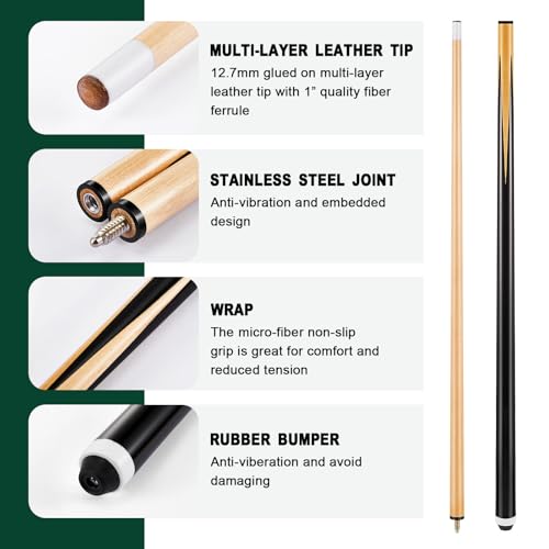 Jenaai Pool Table Accessories Set with 6 Cue Sticks, 16 Billiard Balls, Triangle & Diamond Racks, Cue Chalk, Tip Tool, Brushes, Score Holder for Tabletop Billiards Games