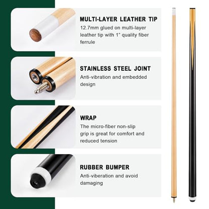 Jenaai Pool Table Accessories Set with 6 Cue Sticks, 16 Billiard Balls, Triangle & Diamond Racks, Cue Chalk, Tip Tool, Brushes, Score Holder for Tabletop Billiards Games