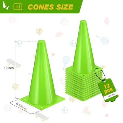 12 Inch Durable Cones,12pcs Versatile Plastic Traffic Cones and Soccer Cones for Sports Training,Agility Drills,Parking Safety,Basketball Training,Football Training. - color: green