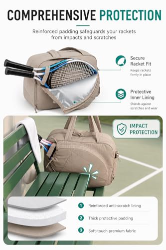Pickleball,Tennis Racket Bag,Gym Bag for Women,Man. Quilted, Holds 2 Rackets with Shoe Compartment. Sport Bag for Gym, Court, Travel Duffle Bag - color: Beige