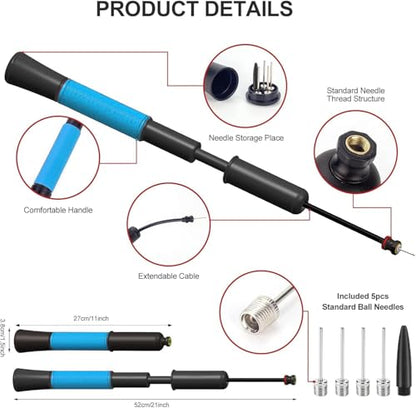 Ball Pump with Needle Storage(Never Lose Pin) Basketball Pump with 5 Needles and Extendable Cable, Soccer Football Pumps, Volleyball Pump Rugby Ball Inflator - Great for All Balls - color: Blue