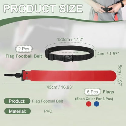 Flag Football Set, Adjustable Flag Football Belt with 1 Belt and 3 Flags Easy Tear Away - color: Orange Red/Sky Blue