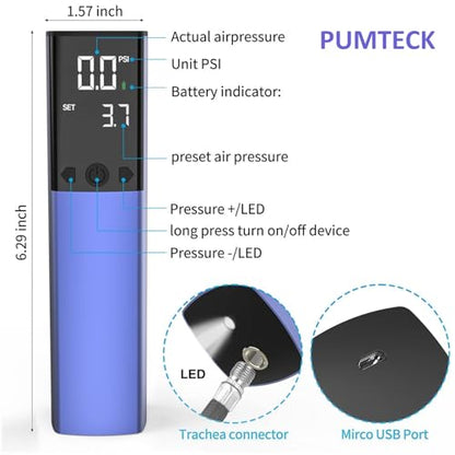 Pumteck Electric Ball Pump, Smart Air Pump Portable Fast Ball Inflation with Precise Pressure Gauge and Digital LCD Display for Football Basketball Volleyball Football - color: Violet