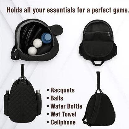 Tennis Bag – Large Capacity Racket Bag for Tennis, Pickleball & Badminton – Water-Resistant & Lightweight - color: BLACK