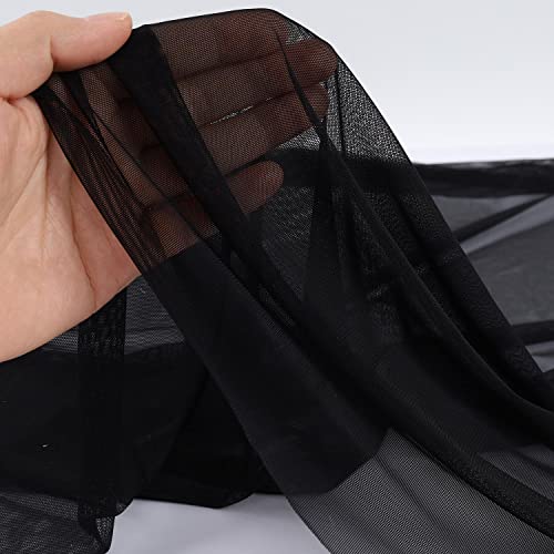 Superfine 4-Way Stretch Net Fabric Nylon Spandex Power Mesh, Pre-Cut 5 Yards Long 60" Wide, Lightweight Sheer (Black) - color: Black