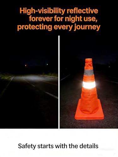 18 Inch,4 Pack, Collapsible Traffic Safety Cones, Orange, Reflective Collar, for Road Safety, Driving Training, Parking Lots (4)