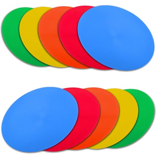4 inch/9 Inch Colored Poly Spot Marker 12 Pcs, Non-Slip Rubber Agility Markers Flat Field Cones Floor Dots for Football, Basketball Training Markers, Dance Practice and Drills with Flat Cones Points - style: TPE 9 inch 10 Pcs