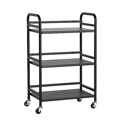 DCLRN 3 Tier Rolling Cart,Storage Organizer Cart,Multifunctional Storage Shelves,Rolling Metal Organization Cart with Handle and Lockable Wheels,for Home,Office,Kitchen,Bathroom(Black)