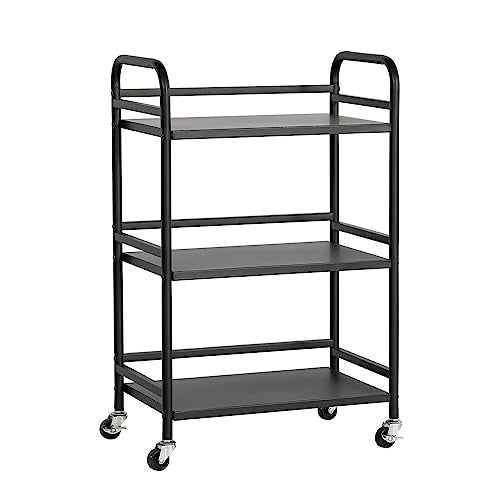 DCLRN 3 Tier Rolling Cart,Storage Organizer Cart,Multifunctional Storage Shelves,Rolling Metal Organization Cart with Handle and Lockable Wheels,for Home,Office,Kitchen,Bathroom(Black)