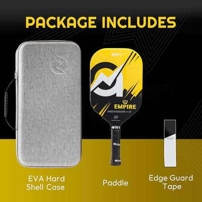 A11N SPORTS Empire Thermoformed Edgeless Pickleball Paddle | Carbon Fiber Face with SuperGrit Texture for Ultimate Spin | Longer Handle for Double-Handed Backhand - style: PowerMax丨Yellow