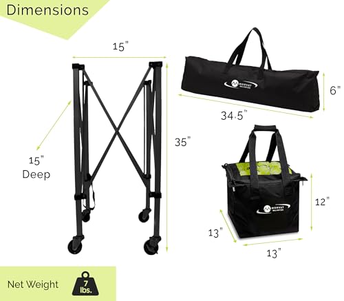MORVAT Professional Tennis & Pickle Ball Hopper Holds 165 Balls Heavy-Duty Pro Sports Practice Cart, Foldable Portable Compact & Lightweight Zippered Pocket & Racket Holder, Carry Bag + 3 Tennis Balls - style: Hopper Bag With Cart