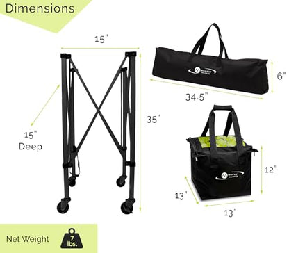 Morvat Tennis Ball Cart 2.0 with Replacement Bag, Portable & Lightweight, Foldable Frame, 1 Year Warranty