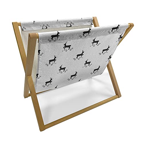 Lunarable Forest Magazine and Book Holder, Silhouette of Reindeers Running Around Classic Nordic Monochrome Graphic Animal, Floor Rack Decor for Interior of Home & Office, 22" x 19", Black and White - color: Black and White