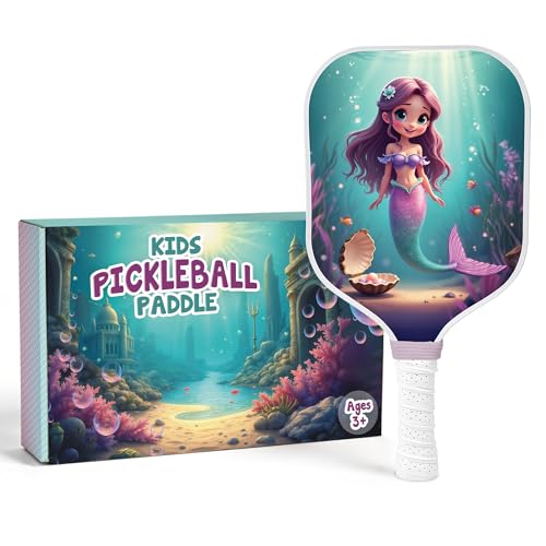 Kids Pickleball Paddle Designed for Ages 3–12 | Lightweight Fiberglass (0.37 lbs) | Small Grip for Easy Control | Fun Beginner Gift for Girls, Toddlers & Youth - color: Mermaid
