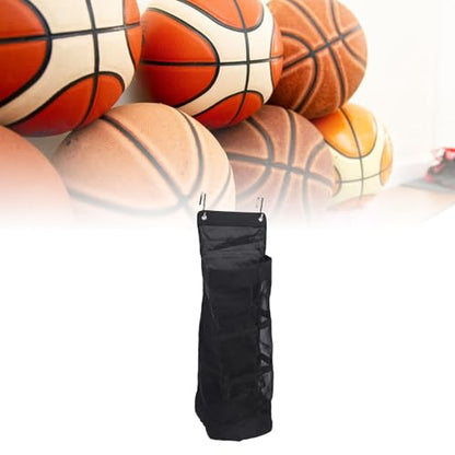 Sorandy Over The Door Hanging Sports Equipment Organizer, Large Capacity Nylon Mesh Storage Bag, Multiple Compartments Bag for Basketball, Football, Volleyball & Tennis Gear