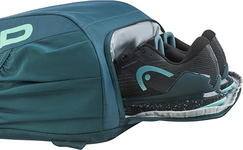 HEAD Tour Tennis Backpack 25L - Holds 2 Racquets, Shoe Compartment, Phone Pocket, Water Bottle & Ball Can Pockets - color: Green