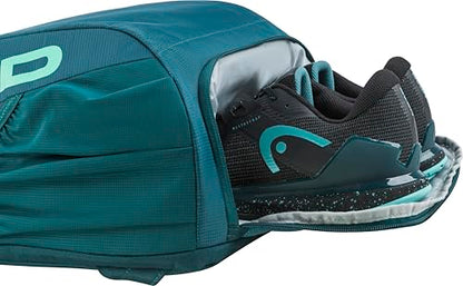 HEAD Tour Tennis Backpack 25L - Holds 2 Racquets, Shoe Compartment, Phone Pocket, Water Bottle & Ball Can Pockets - color: Green