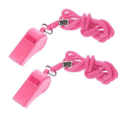 Pink Whistle, 2 Packs Whistle for Coaches, Plastic Coach Whistles with Lanyard, Loud Clear Crisp Referee Whistle, Whistle Emergency for Teacher Polices Officials Sport Training Lifeguard