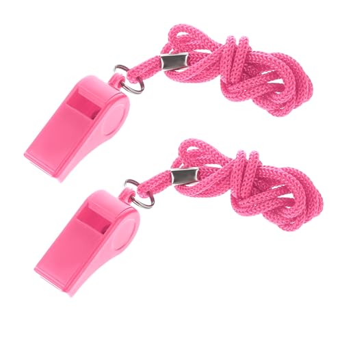 Pink Whistle, 2 Packs Whistle for Coaches, Plastic Coach Whistles with Lanyard, Loud Clear Crisp Referee Whistle, Whistle Emergency for Teacher Polices Officials Sport Training Lifeguard