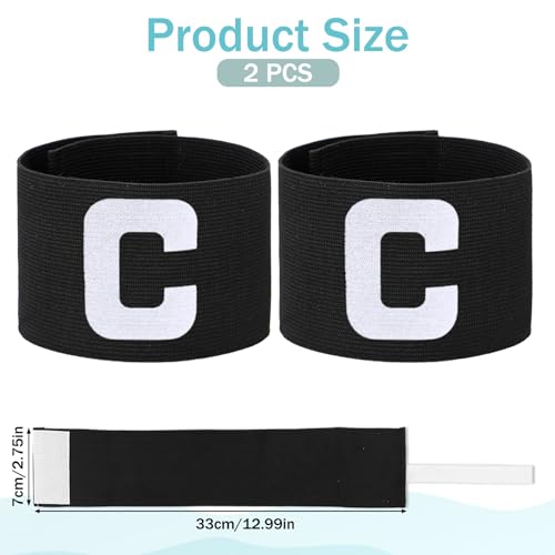 2 PCS Captain Armbands, 7x33 CM/2.75x13 Inch Black Soccer Captain Armband Adjustable Leader Armband Team Sport Armband Football Rugby Basketball Player Band for Adult Youth Soccer Volleyball Team