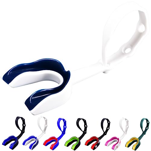 Oral Mart Strapped Mouth Guard for Football, Lacrosse, Ice Hockey, Taekwondo (USA Flag, Fangs, 15+ Colors to Choose from) - Sports Mouthguard with Fixed Strap (Strapped, Youth or Adult) - color: Navy Blue, size: Youth (Age 12 & Below)