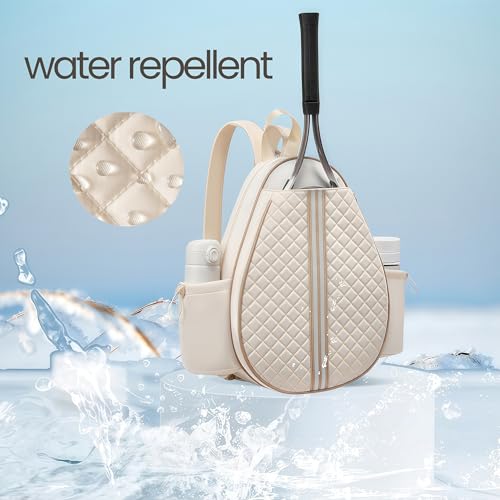 Tennis bag for women - Quilted Sling Grid Design Water repellent Two Side Pockets Dry wet separation independent pocket Friend couple gift - color: beige