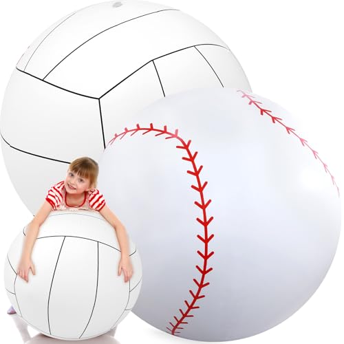 Lewtemi 2 Pcs 40 Inch Giant Inflatable Baseball & Volleyball, Large Inflatable Beach Balls Oversized Balloons for Sport Birthday Party Favor Gift Outdoor Pool Supplies - color: Baseball, Volleyball, size: 40 Inch