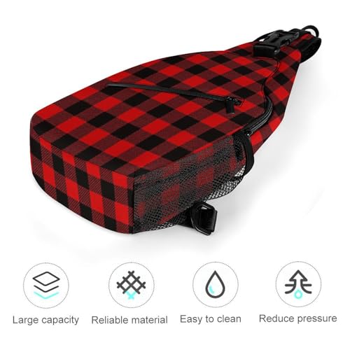 Red Buffalo Plaid Sling Bag Sling Backpack,Shoulder Chest Crossbody Bag Purse Lightweight Multipurpose Small Daypack Outdoor Hiking Camping Travel Women Men - color: Style (294)
