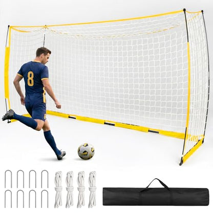 Soccer Goal,12x6ft Soccer Net for Backyard Training, Upgraded Collapsible Metal Base, Portable Soccer Goals for Backyard, Easy Set Up Soccer Net with 1 Carry Bag & 4 Guy & Ropes 8 Ground Stakes