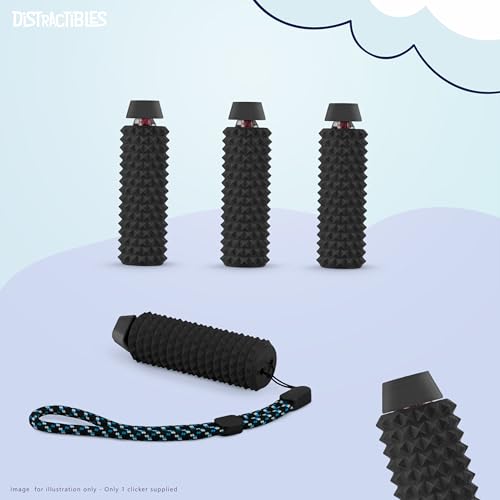 Distractibles Spike Roller Clicker, Tactile Pain Stim Fidget with Clicker Switch, Pain Stimulation Roller with Lanyard (Black) - color: Black